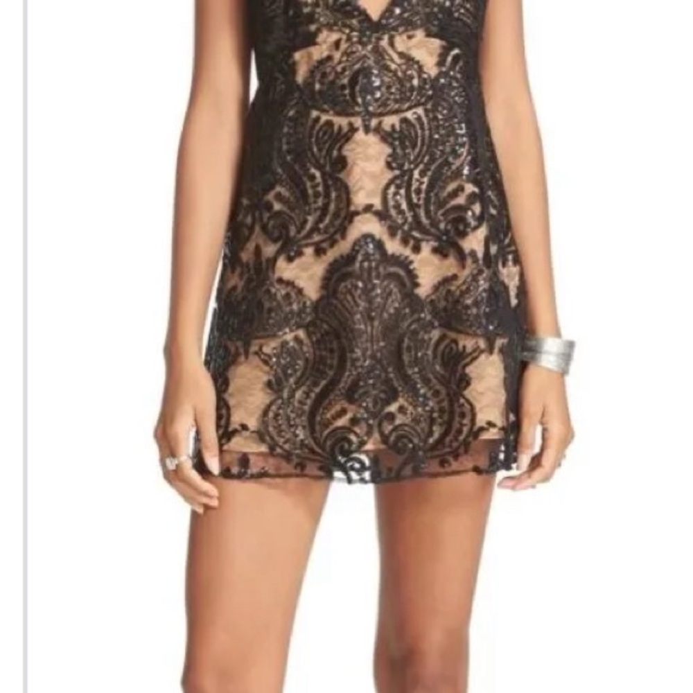 Free People Black Lace Overlay Nude Slip Dress - Picture 4 of 4